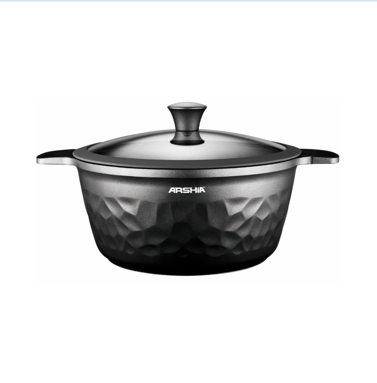Arshia Premium Die-Casted Aluminum Diamond Cookware 12pcs Grey