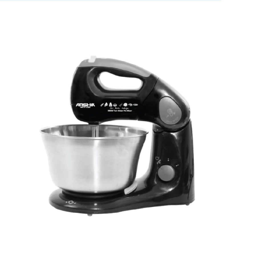 Arshia Compact Stand Mixer 2-Litre Stainless Steel Bowl Black