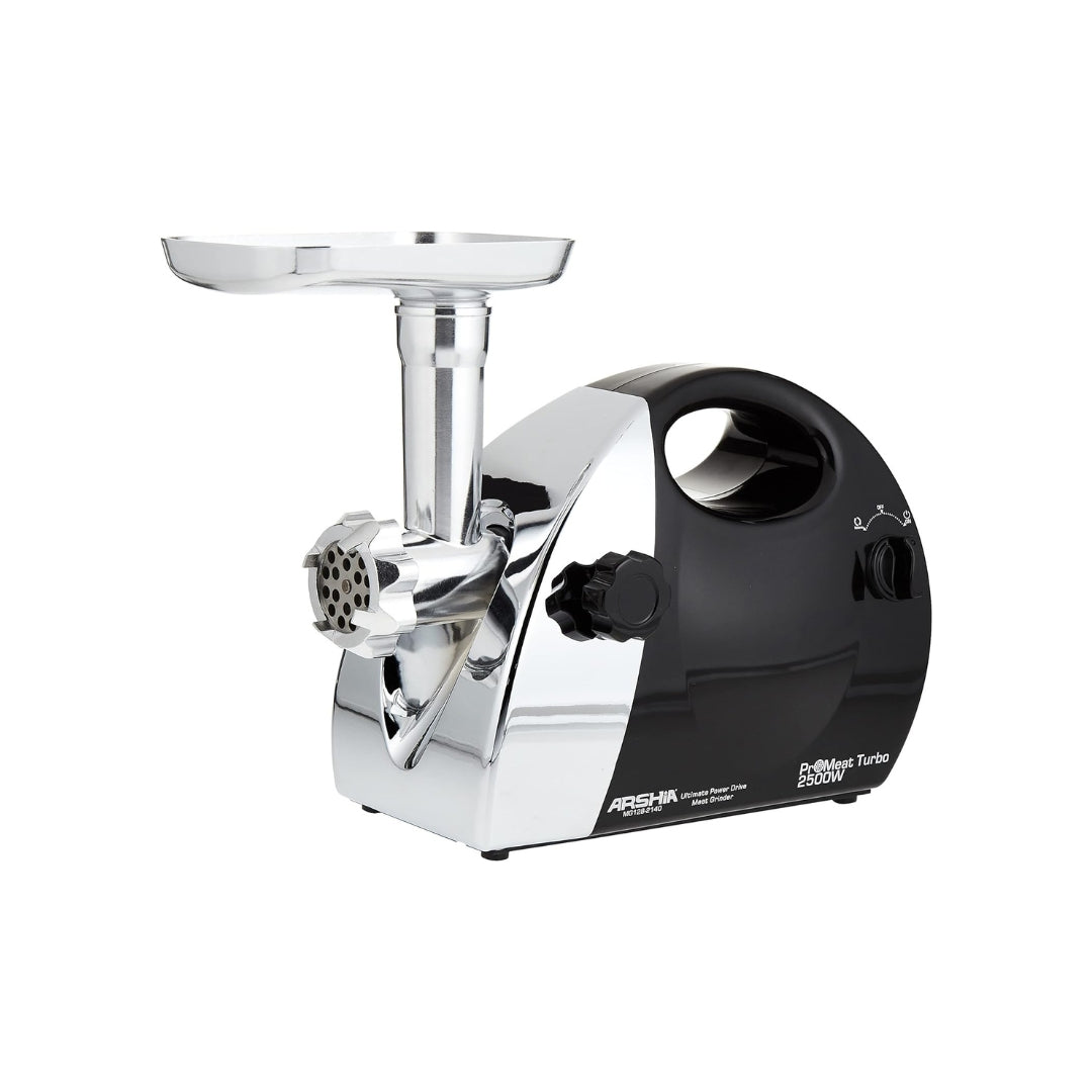 Arshia Pro Meat Turbo Meat Grinder, 2500Watt with Reverse Function, Sausage & Kibbeh Maker - Black