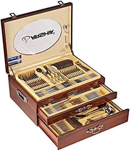 Arshia premium 128PCS Wooden Case Cutlery Sets TM50GGS